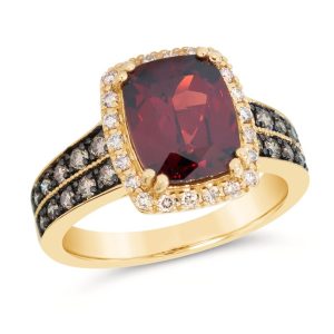 14K YELLOW GOLD DIAMOND GARNET RING
