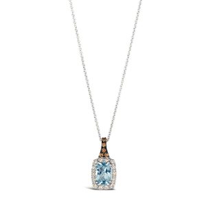 14K WHITE GOLD DIAMOND AQUAMARINE PENDANT