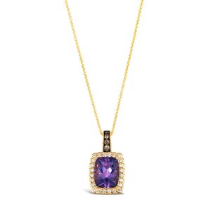 14K YELLOW GOLD DIAMOND AMETHYST PENDANT