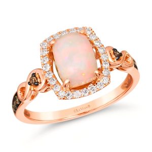 14K STRAWBERRY GOLD DIAMOND OPAL RING
