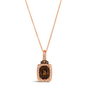 14K STRAWBERRY GOLD DIAMOND SMOKY QUARTZ PENDANT