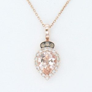 14K STRAWBERRY GOLD DIAMOND MORGANITE PENDANT