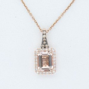14K STRAWBERRY GOLD DIAMOND MORGANITE PENDANT