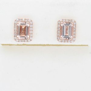 14K STRAWBERRY GOLD DIAMOND MORGANITE EARRINGS