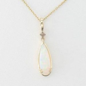 14K YELLOW GOLD DIAMOND OPAL PENDANT