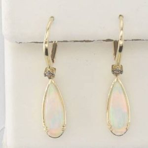 14K YELLOW GOLD DIAMOND OPAL EARRINGS