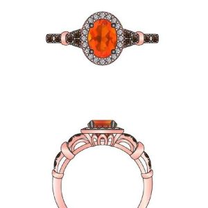 14K STRAWBERRY GOLD DIAMOND FIRE OPAL RING