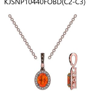 14K STRAWBERRY GOLD DIAMOND FIRE OPAL PENDANT
