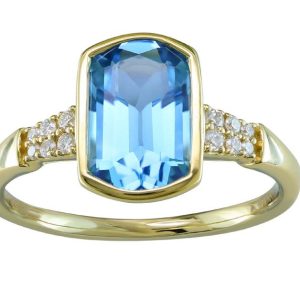 14K YELLOW GOLD DIAMOND BLUE TOPAZ RING