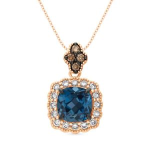 14K STRAWBERRY GOLD DIAMOND LONDON BLUE TOPAZ PEND