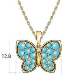14K YELLOW GOLD DIAMOND TURQUOISE PENDANT