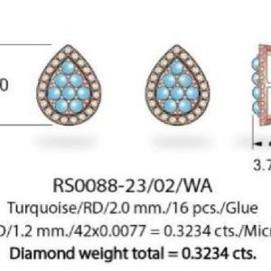 14K STRAWBERRY GOLD DIAMOND TURQUOISE EARRINGS