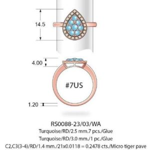 14K STRAWBERRY GOLD DIAMOND TURQUOISE RING