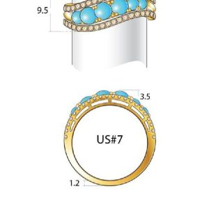 14K YELLOW GOLD DIAMOND TURQUOISE RING