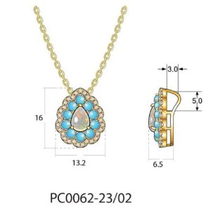 14K YELLOW GOLD DIAMOND OPAL, TURQUOISE PENDANT