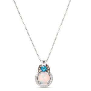 14K WHITE GOLD DIAMOND OPAL, LONDON BLUE TOPAZ PEN