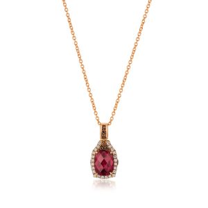 14K STRAWBERRY GOLD DIAMOND RHODOLITE PENDANT