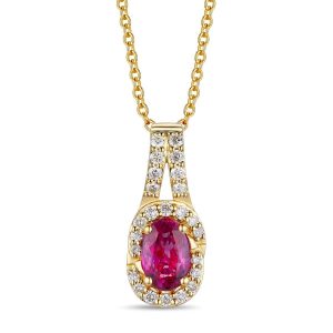 14K YELLOW GOLD DIAMOND RUBY PENDANT