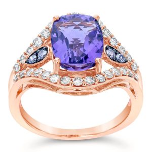 14K STRAWBERRY GOLD DIAMOND AMETHYST RING
