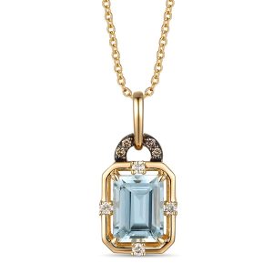 14K YELLOW GOLD DIAMOND AQUAMARINE PENDANT
