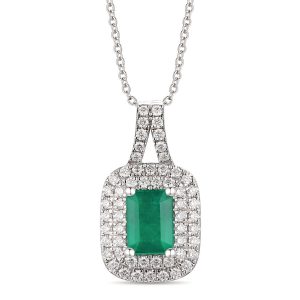 14K WHITE GOLD DIAMOND NEW EMERALD PENDANT