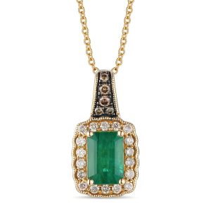 14K YELLOW GOLD DIAMOND NEW EMERALD PENDANT