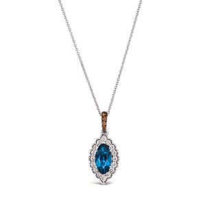 14K WHITE GOLD DIAMOND LONDON BLUE TOPAZ PENDANT