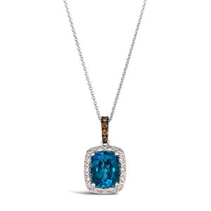 14K WHITE GOLD DIAMOND LONDON BLUE TOPAZ PENDANT