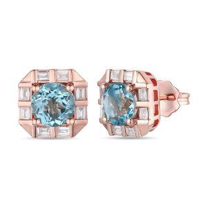 14K STRAWBERRY GOLD DIAMOND BLUE TOPAZ EARRINGS