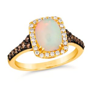 14K YELLOW GOLD DIAMOND OPAL RING