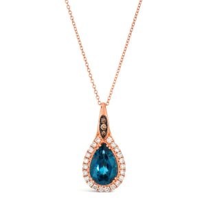 14K STRAWBERRY GOLD DIAMOND LONDON BLUE TOPAZ PEND