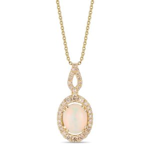 14K YELLOW GOLD DIAMOND OPAL PENDANT