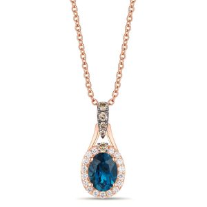 14K STRAWBERRY GOLD DIAMOND LONDON BLUE TOPAZ PEND