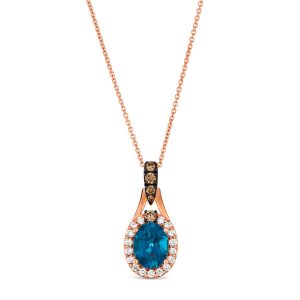 14K STRAWBERRY GOLD DIAMOND LONDON BLUE TOPAZ PEND