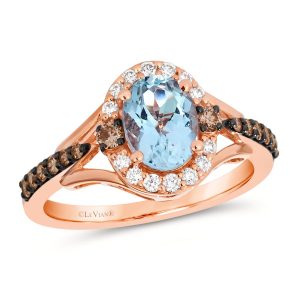 14K STRAWBERRY GOLD DIAMOND AQUAMARINE RING
