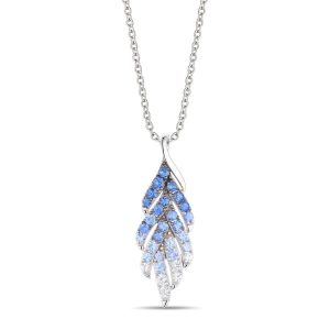 14K WHITE GOLD SAPPHIRE OMBRE, WHITE SAPPHIRE PEND