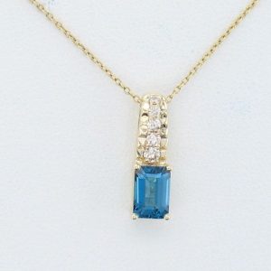 14K YELLOW GOLD DIAMOND LONDON BLUE TOPAZ PENDANT