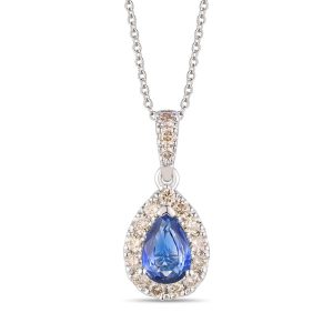 14K WHITE GOLD DIAMOND SAPPHIRE PENDANT