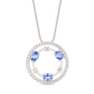 14K WHITE GOLD DIAMOND SAPPHIRE PENDANT