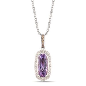 14K WHITE GOLD DIAMOND AMETHYST PENDANT