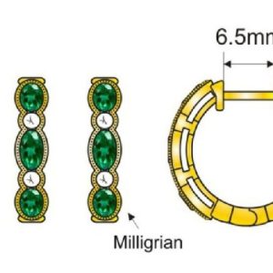 14K YELLOW GOLD DIAMOND EMERALD EARRINGS