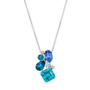 14K WHITE GOLD DIAMOND BLUE ZIRCON, LONDON BLUE TO