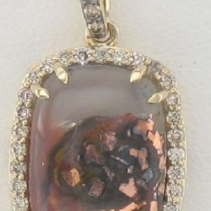 14K STRAWBERRY GOLD DIAMOND AQUADITE BLACK PENDANT