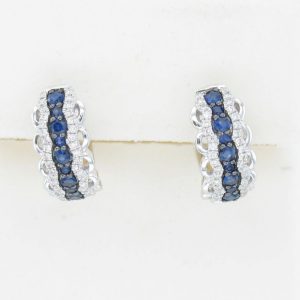 14K WHITE GOLD DIAMOND SAPPHIRE EARRINGS