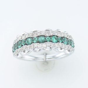 14K WHITE GOLD DIAMOND EMERALD RING