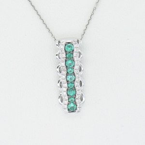 14K WHITE GOLD DIAMOND EMERALD PENDANT
