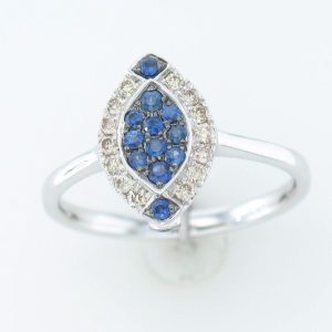 14K WHITE GOLD DIAMOND SAPPHIRE RING