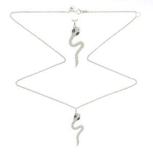 14K WHITE GOLD DIAMOND SAPPHIRE NECKLACE