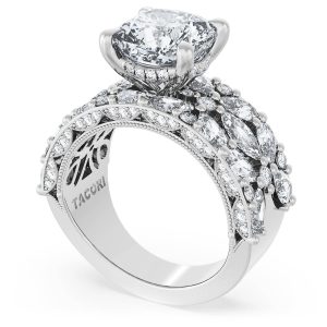 Cushion Solitaire Engagement Ring w/ Marquise & Pear Band