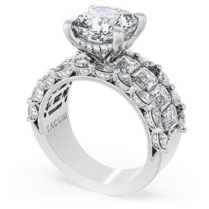 Cushion Solitaire Engagement Ring w/ Emerald & Pear Band